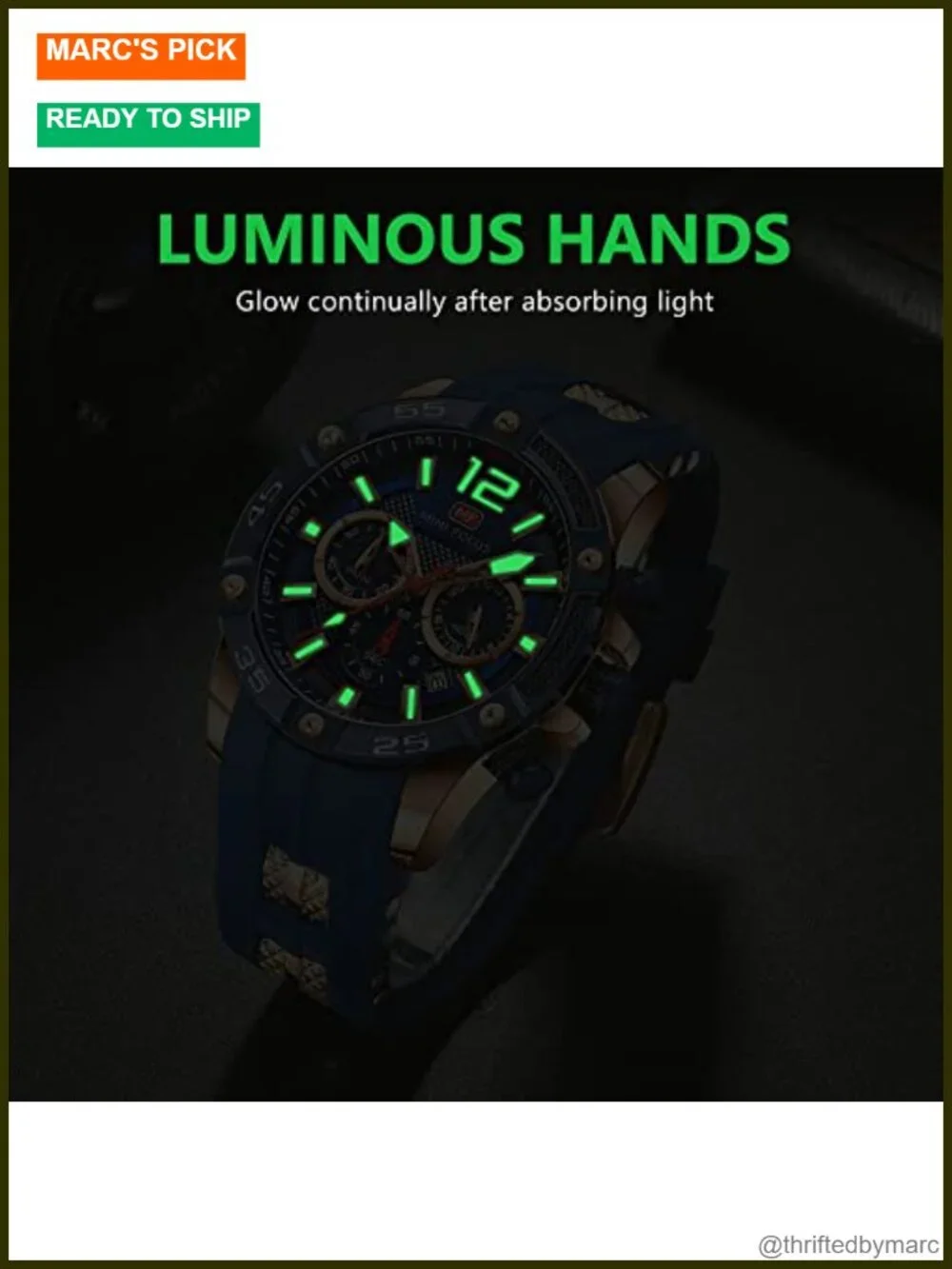 Military Waterproof Chronograph Analog Quartz Watch with Luminous Hands